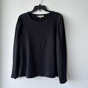 LOFT Blouse Black Textured Long Sleeve Womens XL Minimalist Casual Whimsigoth